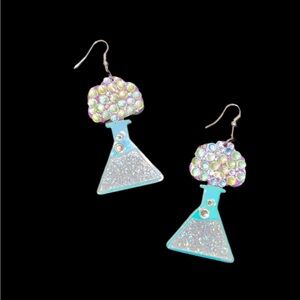 Science Experiment Rhinestone Holographic Acrylic Dangle Earrings New